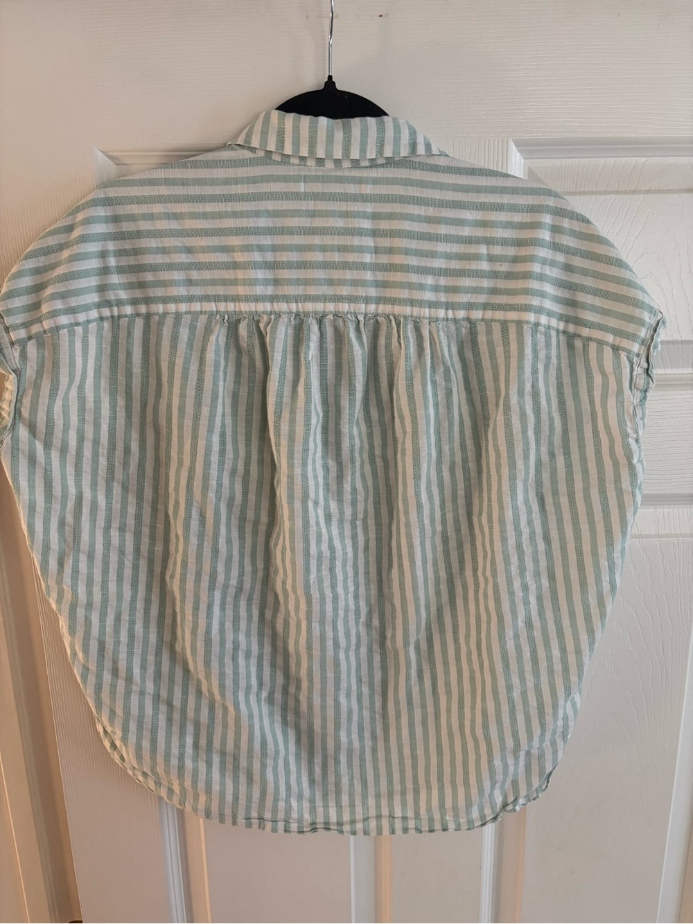 Madewell striped blouse top button up cap sleeves beach 100% cotton collared S - Picture 2 of 4